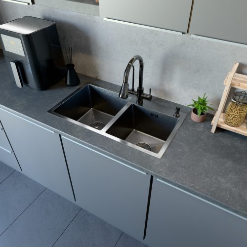 Acél mosogatótálca Nero Italia 78 x 43 cm + szárítókosár + szifon (inox)