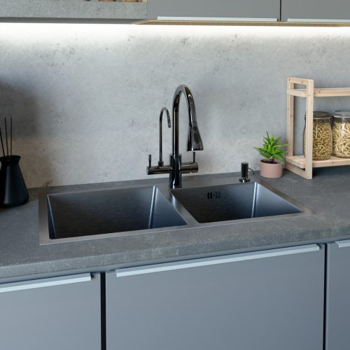 Acél mosogatótálca Nero Italia 78 x 43 cm + szárítókosár + szifon (inox)