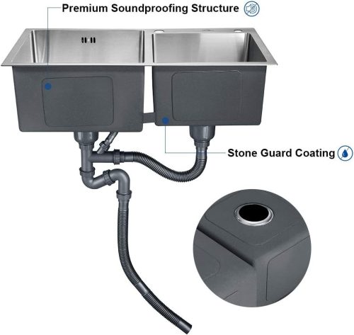Acél mosogatótálca Nero Italia 78 x 43 cm + szárítókosár + szifon (inox)