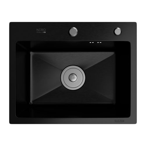 Acél mosogatótálca Nero Italia HS5040 + szárítókosár + szifon (fekete)