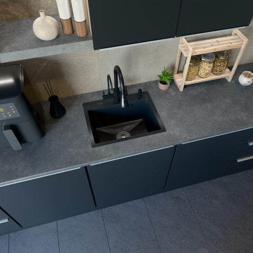 Acél mosogatótálca Nero Italia HS5040 + szárítókosár + szifon (fekete)