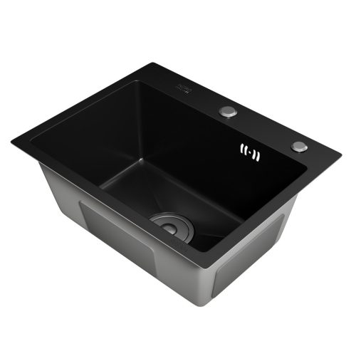 Acél mosogatótálca Nero Italia HS5040 + szárítókosár + szifon (fekete)