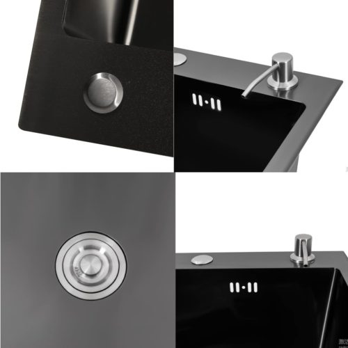 Acél mosogatótálca Nero Italia HS5040 + szárítókosár + szifon (fekete)