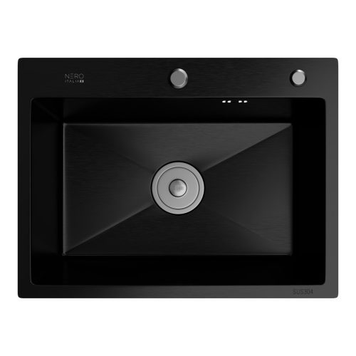 Acél mosogatótálca Nero Italia + szárítókosár + szifon