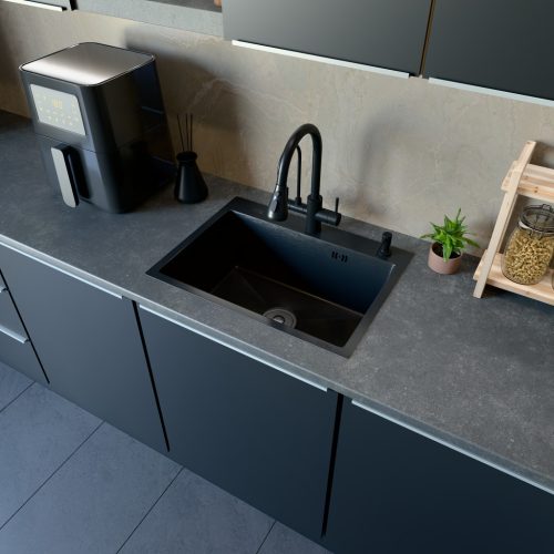 Acél mosogatótálca Nero Italia + szárítókosár + szifon