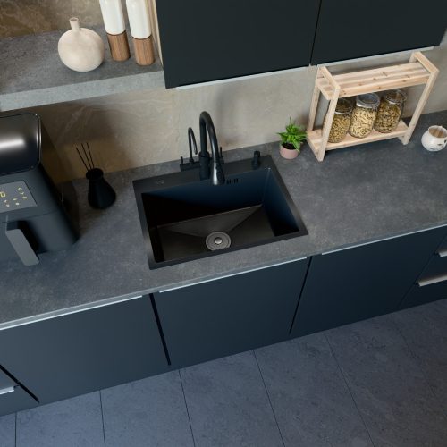 Acél mosogatótálca Nero Italia + szárítókosár + szifon