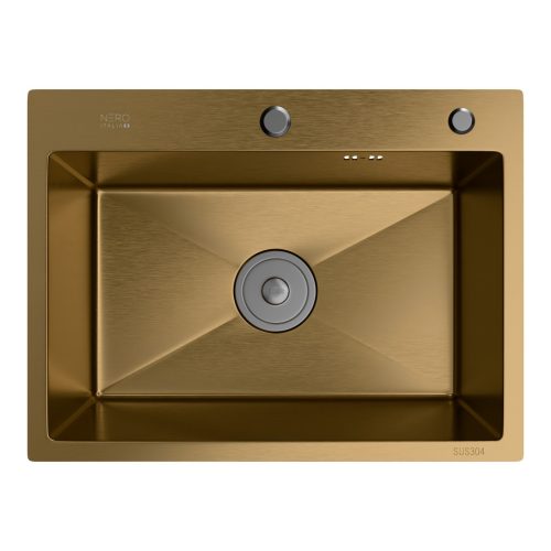 Acél mosogatótálca Nero Italia HS5040 + szárítókosár + szifon - arany