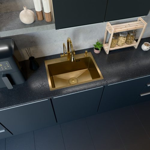 Acél mosogatótálca Nero Italia HS5040 + szárítókosár + szifon - arany