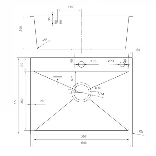 Acél mosogatótálca Nero Italia HS5040 + szárítókosár + szifon - arany