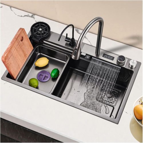 Acél mosogatótálca szett csapteleppel + víztisztító csaptelep + pohármosó + digitális kijelző