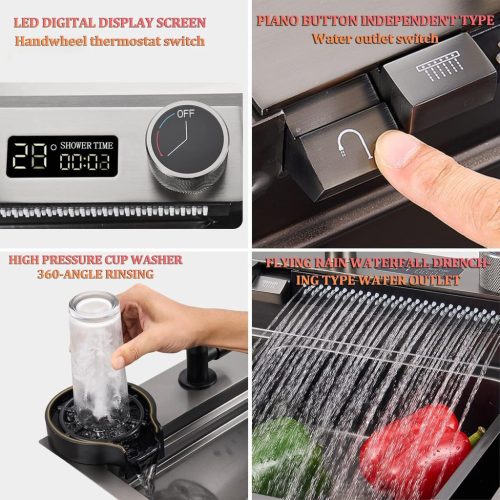 Acél mosogatótálca szett csapteleppel + víztisztító csaptelep + pohármosó + digitális kijelző