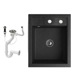   Gránit mosogató NERO Parma + szifon dugókiemelővel (fekete)