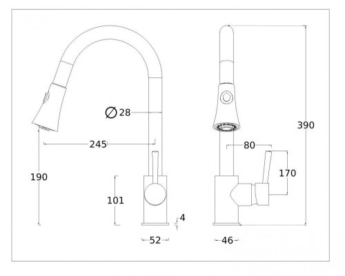 Gamma Snake kihúzható zuhanyfejes mosogató csaptelep - króm