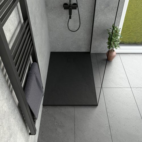 Welland kőhatású zuhanytálca szifonnal 70 x 110 cm - fekete (GT-11070SS)