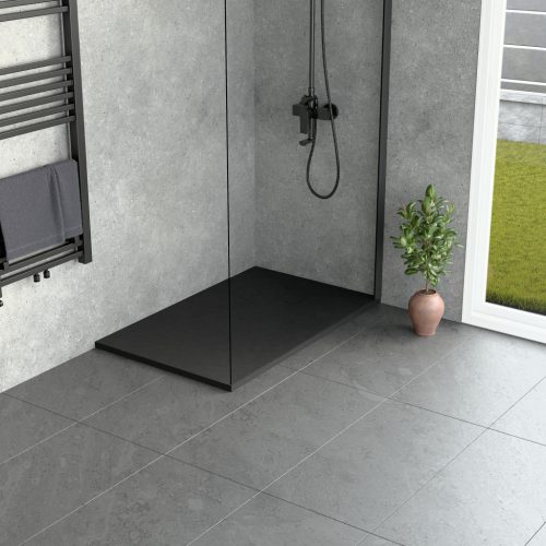 Welland kőhatású zuhanytálca szifonnal 70 x 110 cm - fekete (GT-11070SS)