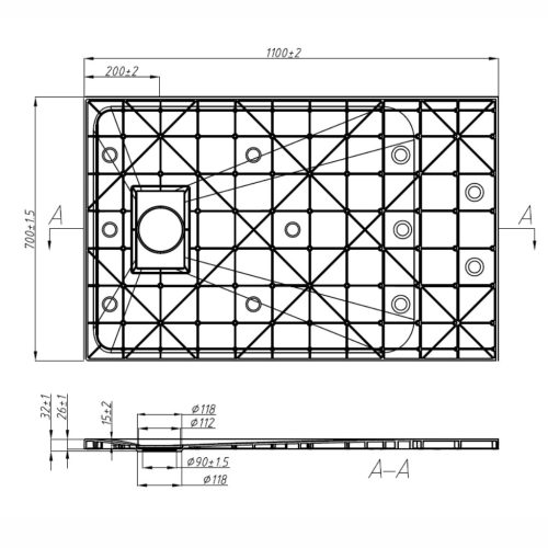 Welland kőhatású zuhanytálca szifonnal 70 x 110 cm - fekete (GT-11070SS)