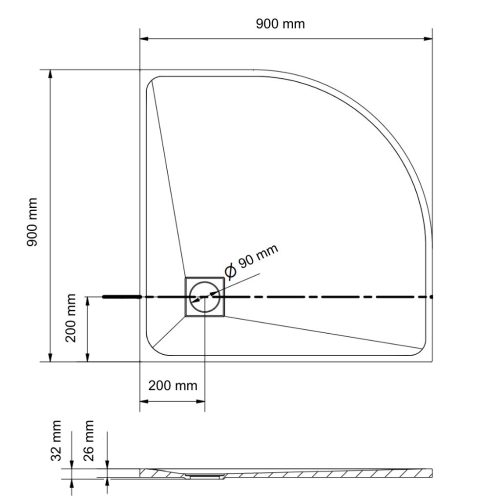 Welland kőhatású félköríves zuhanytálca szifonnal 90 x 90 cm - fehér