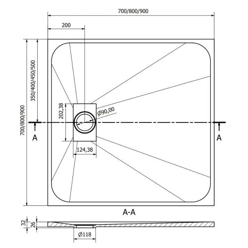 Kőhatású zuhanytálca - 90 x 90 cm - szürke