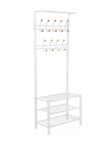 Előszobafal fogassal + cipőtároló polc - fehér