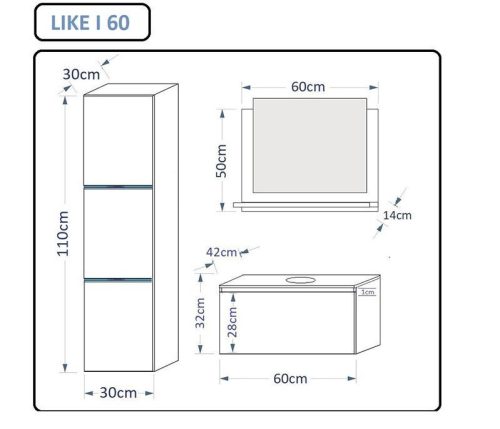 Venezia Like I. fürdőszobabútor szett + mosdókagyló + szifon (fényes fekete)