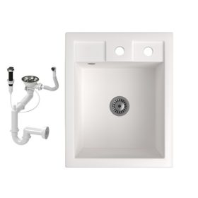   Gránit Mosogató NERO Parma + szifon dugókiemelővel (fehér)