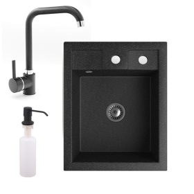   Gránit mosogató NERO Parma + Steel csaptelep + adagoló + szifon (fekete)
