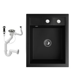   Gránit mosogató NERO Parma + szifon dugókiemelővel (matt fekete)