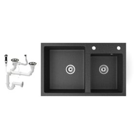 Gránit mosogatótálca NERO Palazzo + dugókiemelő (fekete)