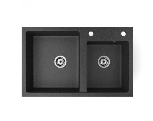 Gránit mosogatótálca NERO Palazzo + Design csaptelep + adagoló + dugókiemelő (fekete)