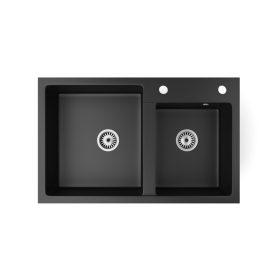 Kétmedencés gránit mosogatótálca matt fekete színben