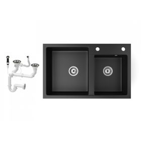 Gránit mosogatótálca NERO Palazzo + dugókiemelő (matt fekete)