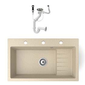   Gránit mosogató NERO Boss + szifon dugókiemelővel (bézs)