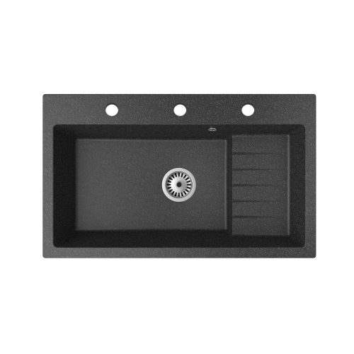 Gránit mosogató NERO Malta + Design csaptelep + dugókiemelő (fekete)x