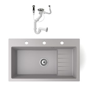   Gránit mosogató NERO Boss + szifon dugókiemelővel (szürke)