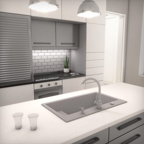 Gránit mosogató NERO Boss + szifon dugókiemelővel (szürke)