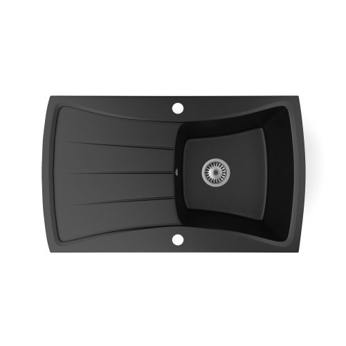 Gránit mosogatótálca NERO Venezia + Design csaptelep + dugókiemelő (matt fekete)