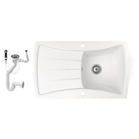   Gránit mosogatótálca NERO Venezia + dugókiemelő (fehér)