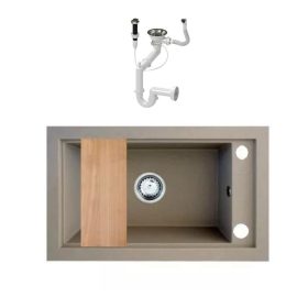   Gránit mosogató Nero Panama + vágódeszka + dugókiemelő (bézs)