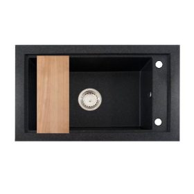   Gránit mosogató Nero Panama + szifon + vágódeszka (szemcsés fekete)