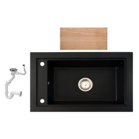   Gránit mosogató Nero Panama + szifon + vágódeszka (matt fekete)