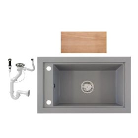   Gránit mosogató Nero Panama + vágódeszka + dugókiemelő (szürke)