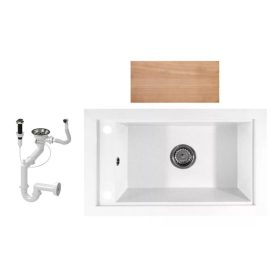   Gránit mosogató Nero Panama + vágódeszka + dugókiemelő (fehér)