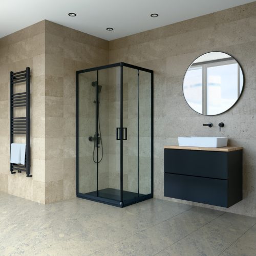 Welland RE-7090 zuhanykabin elhúzható ajtóval - 70 x 90 cm - fekete profil