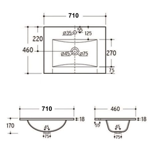 Welland bútorra szerelhető kerámia mosdó - 70 cm