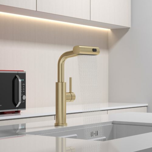 Welland S3281E-1 mosogató csaptelep - kihúzható multifunkciós fej - arany szín