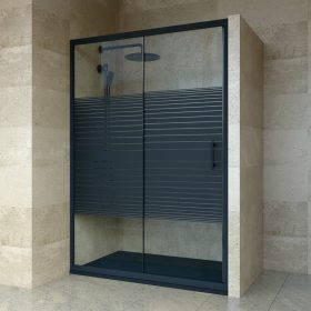   Welland SD-130 elhúzható zuhanyajtó - 130 cm - fekete profil / dekorbetét