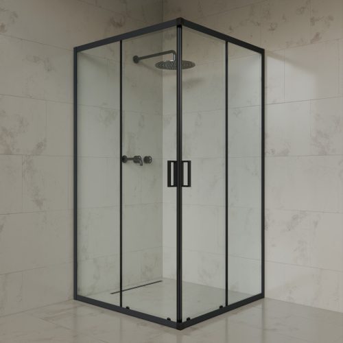 Welland SQ-100100 zuhanykabin elhúzható ajtóval - 100 x 100 cm - fekete profil
