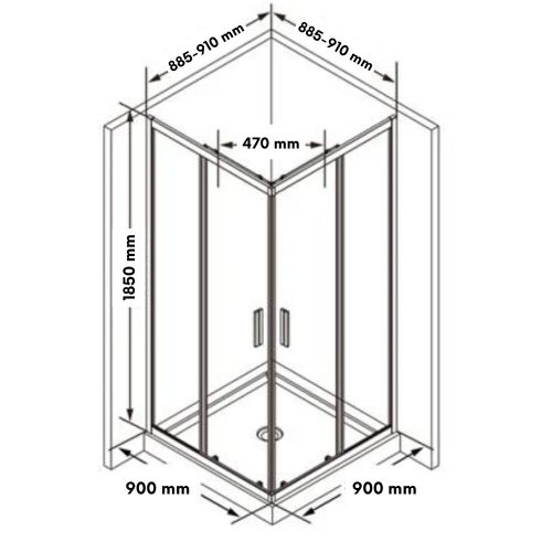 Welland SQ-100100 zuhanykabin elhúzható ajtóval - 100 x 100 cm - fekete profil / dekorbetét