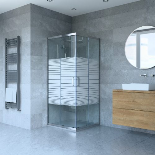 Welland SQ-8080 zuhanykabin elhúzható ajtóval - 80 x 80 cm - króm profil / dekorbetét