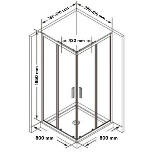 Welland SQ-8080 zuhanykabin elhúzható ajtóval - 80 x 80 cm - fekete profil